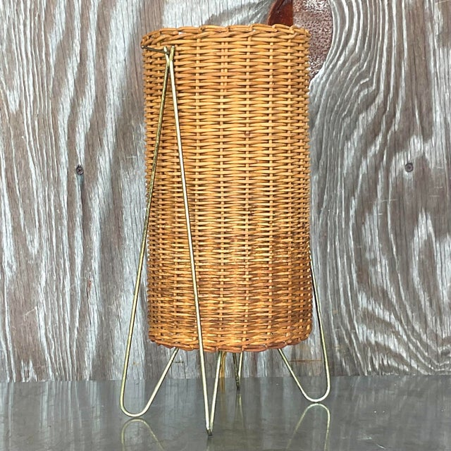 Coastal Vintage 1951 Moma Coastal Paul Mayen Woven Rattan Lamp For Sale - Image 3 of 6