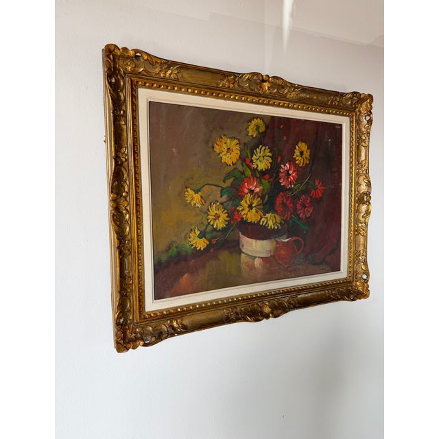 1960s Vintage Tian Impressionist Floral Still Life Oil on Canvas Painting – Ornate Gold Wood Frame For Sale - Image 11 of 12