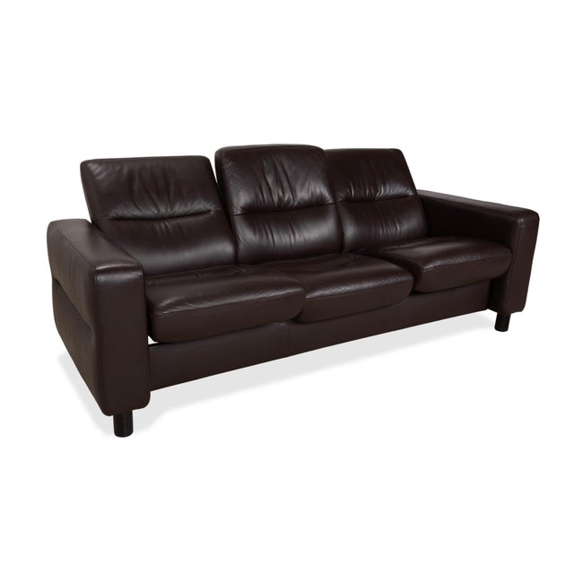 Animal Skin Wave Leather Three-Seater in Brown Espresso from Stressless, Set of 2 For Sale - Image 7 of 18