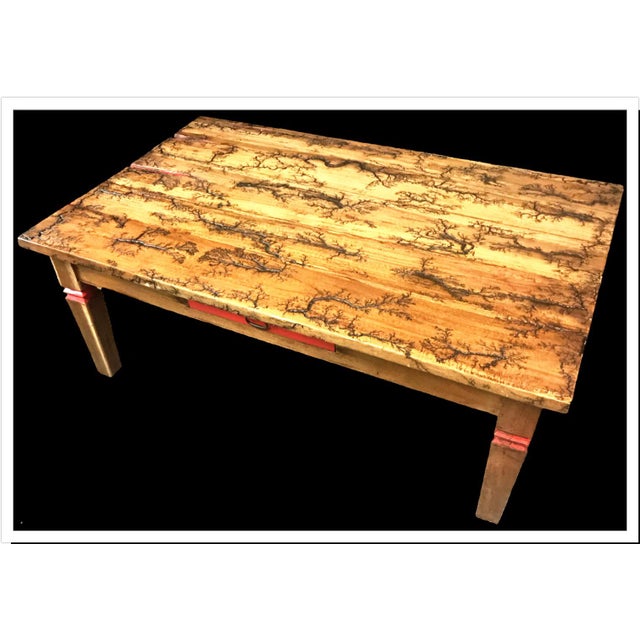 Rustic Lichtenberg Fractal Vintage Solid Oak Coffee Table Chairish