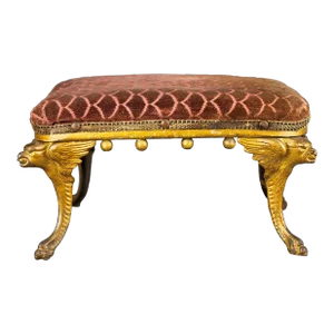 19th Century Footstool With Metal Griffin Mythical Dragon Feet