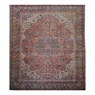 Early 20th Century Persian Kashan Rug, Hand-Knotted Wool, Floral Pattern, Rust & Ivory, 8x10 For Sale