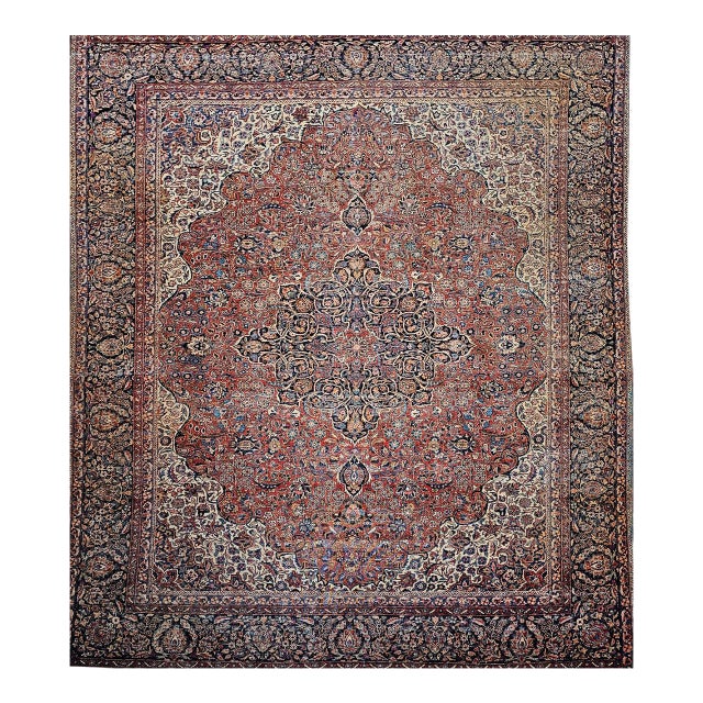 Early 20th Century Persian Kashan Rug, Hand-Knotted Wool, Floral Pattern, Rust & Ivory, 8x10 For Sale