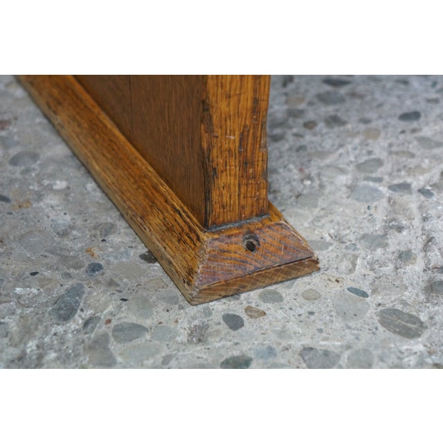 2 Antique Gothic Revival Quartersawn Oak Carved Church Pews Deacon Bench Pair For Sale - Image 13 of 18