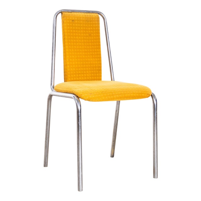 Mustard Yellow Stacking Dining Chairs with Chrome Frame, 1980s, Set of 14 For Sale