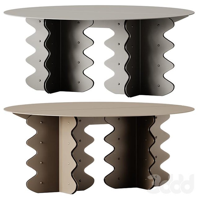Round Coffee Table Wave Modern Metal Designer Side Table 49x29.5 Inch For Sale - Image 11 of 12