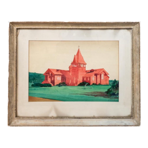 Framed Watercolor of Dune Church Southampton
