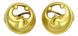 Kieselstein Cord 18k Yellow Gold Crescent Moon Face Round Clip on Earrings, 2 Pieces