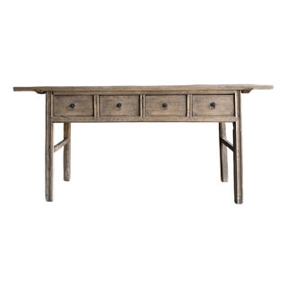Vintage Elm Wood Console Table With Drawers 79.5" For Sale