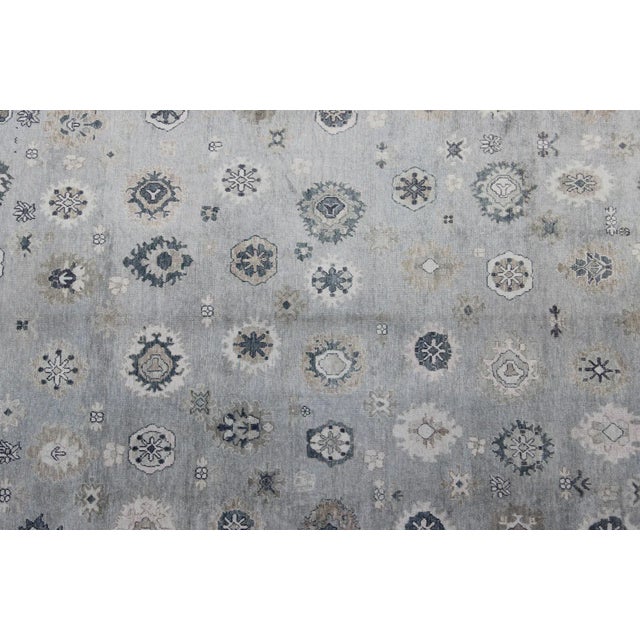 Blue Turkish Oushak Rug in Gray, Blue and Neutral Color Palette in All-Over Flower Design For Sale - Image 8 of 13
