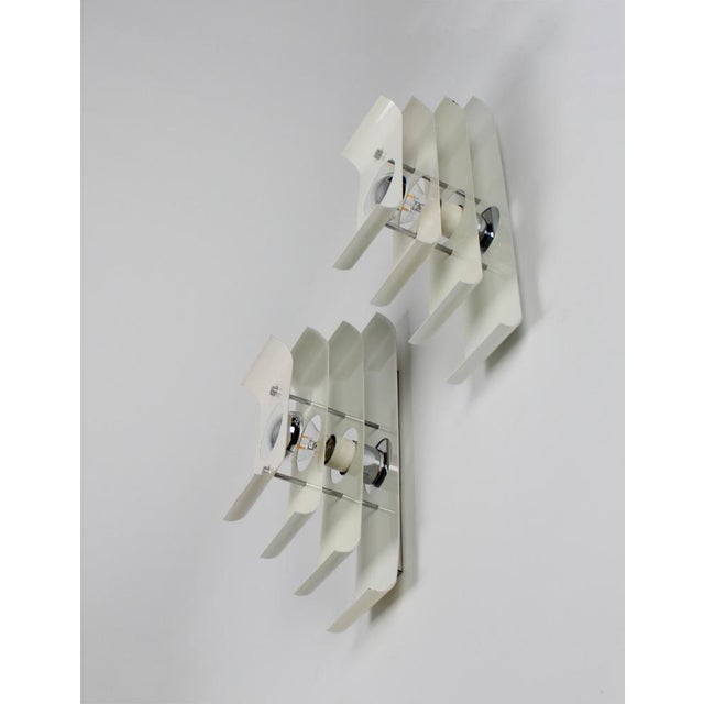 Italian Postmodern Wall Sconces in Layered Metal, 1970s, Set of 2 For Sale - Image 6 of 15