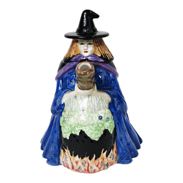 1997 Inspirado Witchy Poo Hand-Painted Halloween Teapot For Sale