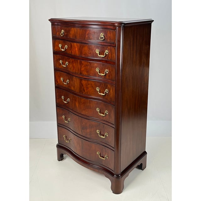 Rare Henkel Harris Serpentine Flame Mahogany Tall Chest of Drawers (Style No. 315, Finish 29) For Sale - Image 6 of 18