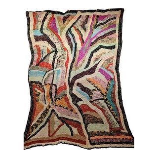 Vintage Moroccan Tapestry Rug, Handwoven, Mid-Century Modern Abstract Design, 6’ X 7’ For Sale