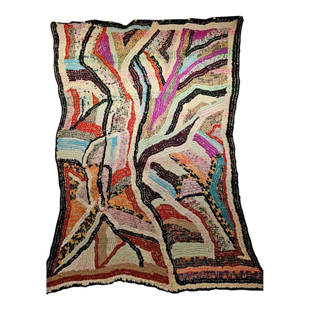 Vintage Moroccan Tapestry Rug, Handwoven, Mid-Century Modern Abstract Design, 6’ X 7’ For Sale