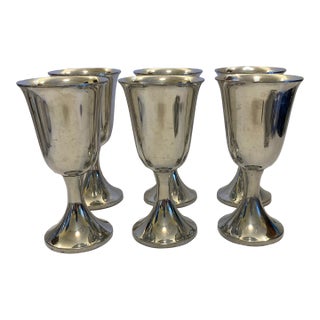 Vintage Web Silver Pewter Wine Goblets - Set of Six For Sale
