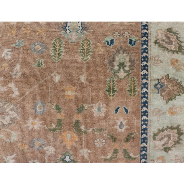 Mid 20th Century Colorful Turkish Oushak Rug in Salmon Background With All-Over Floral Design For Sale - Image 9 of 13