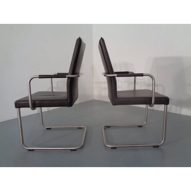 Brown Leather Cantilever Dining Chairs by Karl Friedrich Förster for KFF, 1990s, Set of 6 For Sale - Image 8 of 18