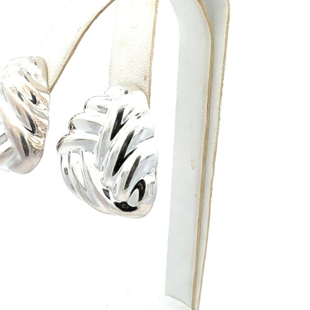 Traditional 1990s Pair of Tiffany & Co Puffed Omega Back Earrings Non Pierced Sterling Silver Estate For Sale - Image 3 of 6