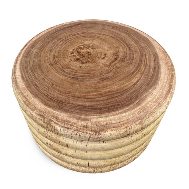 Solid heavy monkey pod wood round side / coffee table. Natural raw finish with beautiful tones and wood grain. Sanded...