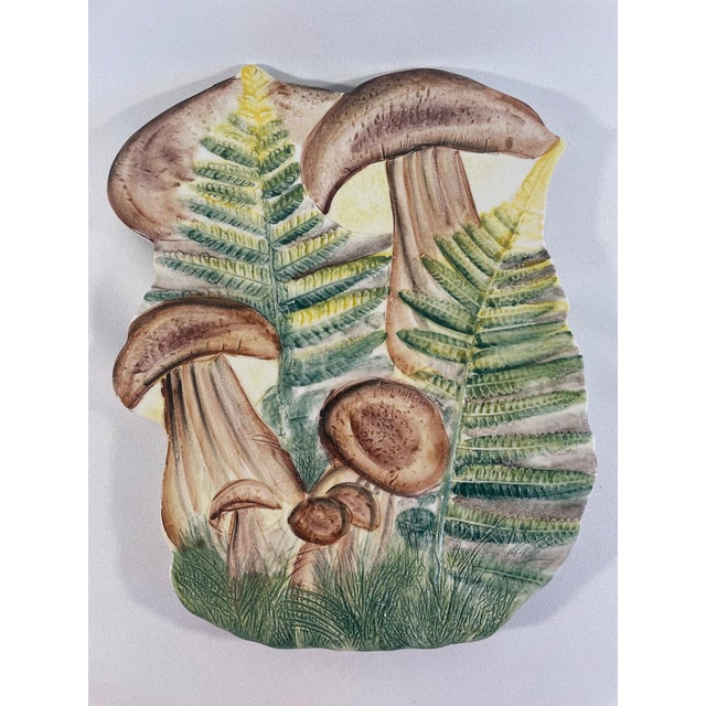 1970s Italian Majolica Fern and Mushroom Trivet or Wall Decor For Sale - Image 6 of 12
