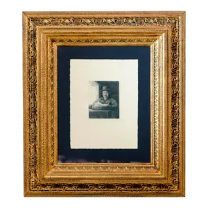 1800's Black & White Original Etching "Self Portrait Drawing At a Window" by Parisian Artist Amand-Durand, Signed & Framed