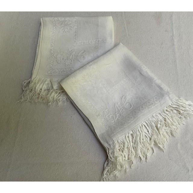 French Linen Damask Hand Towels, Set of 4, Monogrammed, Antique C. 1900 For Sale - Image 9 of 18