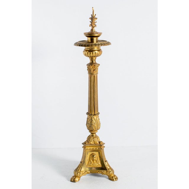 20th-c. Italian Brass Repousse Religious Altar Pricket Candlestick For Sale - Image 11 of 12