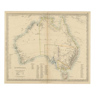 Antique Map of Australia with the 1855 Population Table and County Lists, 1858 For Sale