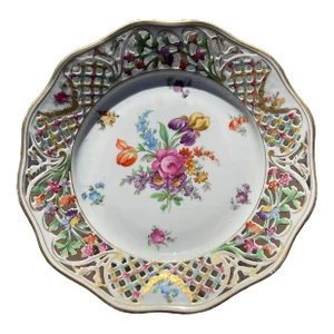 Schumann Bavaria Dresden Shallow Serving Bowl/Plate With Reticulated Edge, Circa 1918-1929
