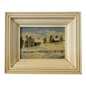 Petite Oil on Wood Rural Scene, Vintage