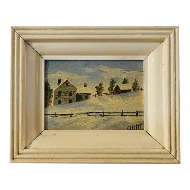 Petite Original Oil on Wood Rural Scene, Vintage For Sale