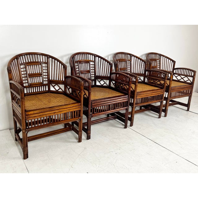 Late 20th Century Vintage Brighton Rattan Dining Set- 4 Chairs and Dining Table For Sale - Image 5 of 12
