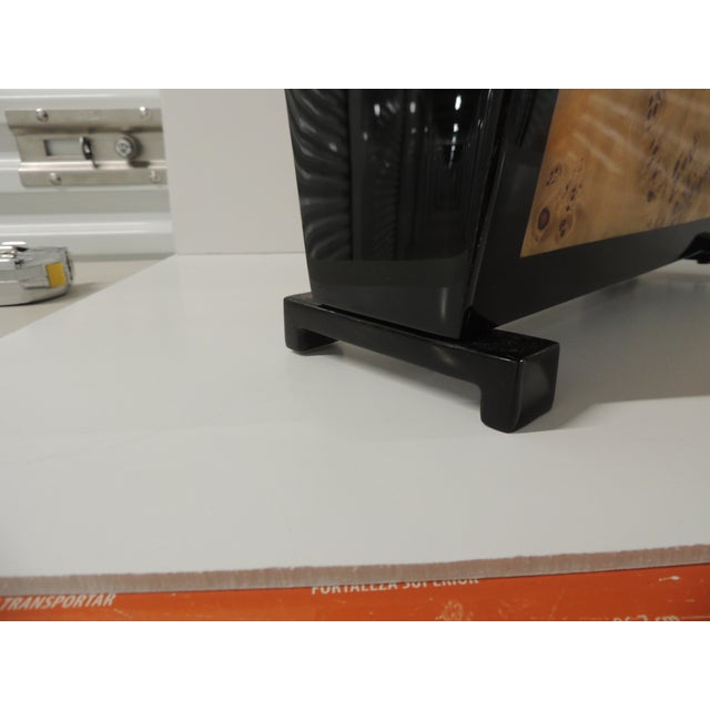 Art Deco Revival Black Lacquered Mappa Burl Walnut Magazine Stand For Sale In Tampa - Image 6 of 9
