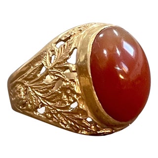 7 Carat Jasper Cabochon 18 Karat Yellow Gold Classic Wide Ring For Sale