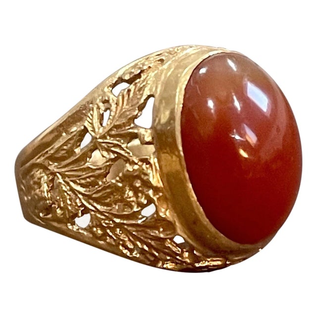 7 Carat Jasper Cabochon 18 Karat Yellow Gold Classic Wide Ring For Sale