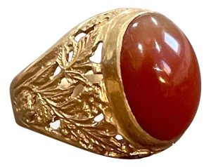 7 Carat Jasper Cabochon 18 Karat Yellow Gold Classic Wide Ring