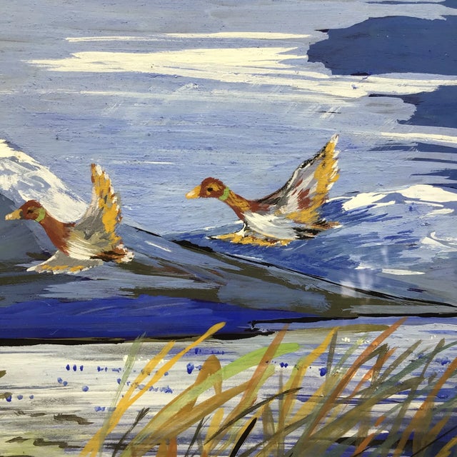 Paint Vintage Signed Impressionist "Ducks in Flight" Framed Painting For Sale - Image 7 of 13