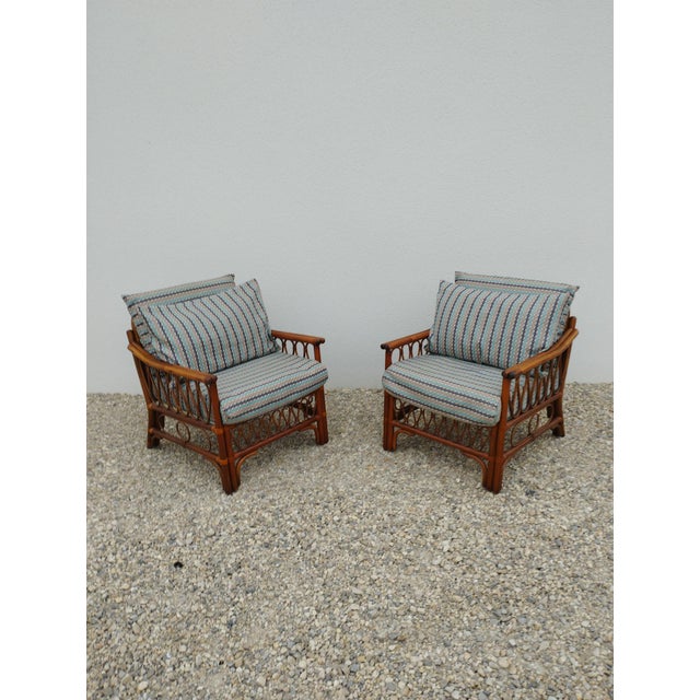 Vintage Rattan Armchairs with Quilted Seats, Set of 2 For Sale - Image 6 of 18