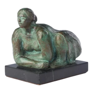 R. Medina (Mexico 20th Century) Bronze Sculpture of a Crouching Woman