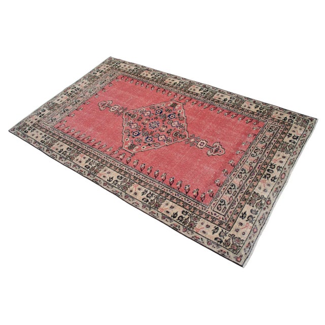 Distressed Area Rug Hand Knotted Muted Color Oushak Medallion Rug - 3'10'' X 6'3'' For Sale - Image 6 of 15