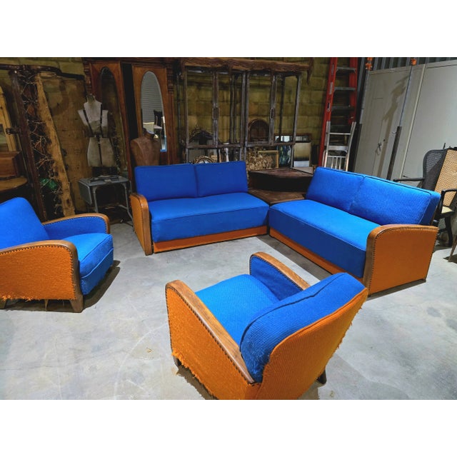 Set of two armchairs and two transformable daybed/loveseat set! Made circa the late 1940s/early 1950s. These daybeds lift...