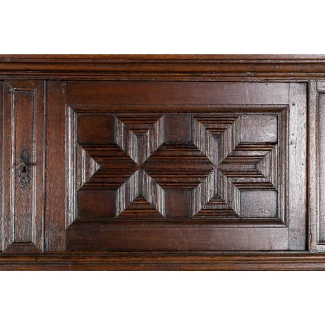 An Impressive Early 18th Century Dutch Oak Geometric Kussen Cabinet With Integral Secretaire For Sale - Image 12 of 12