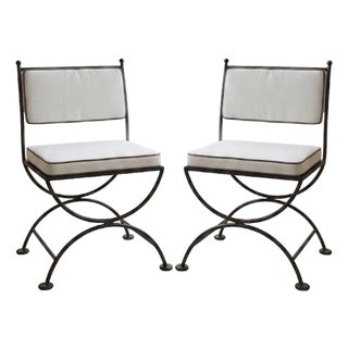 Pair of Vintage Turkish Curule-Leg Powder Coated Cast Iron Patio Chairs For Sale