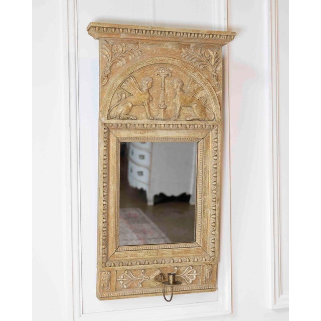 19th Century Swedish Neoclassical Painted Mirror With Sphinx Crest and Candle Sconce For Sale - Image 4 of 11