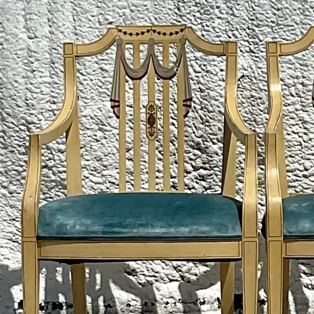 Cream Vintage Regency Hand Painted Tromp L’oiel Swag Arm Chairs - a Pair For Sale - Image 8 of 13