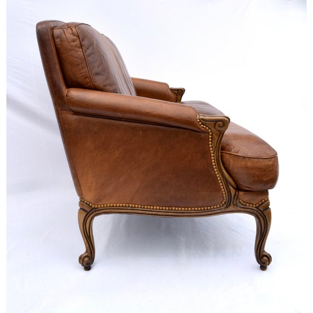 Vintage Louis XV Style Leather Loveseat Sofa For Sale In Philadelphia - Image 6 of 12