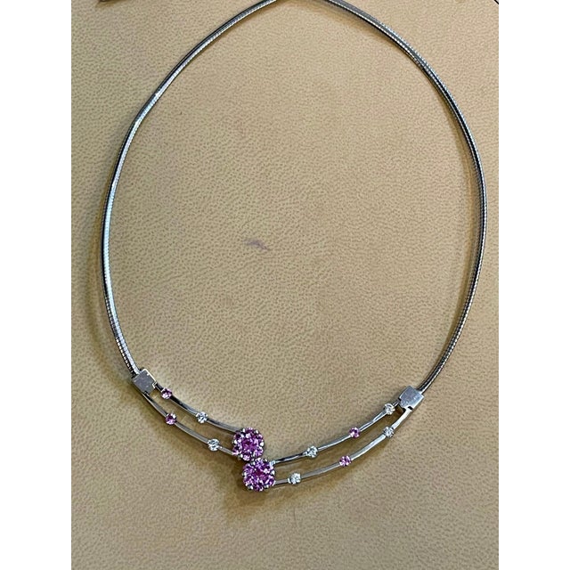 14 Karat White Gold Omega Necklace with Pink Sapphire and Diamonds, Italy For Sale - Image 14 of 18