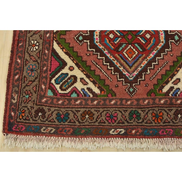 Hamedan Runner 2’7” X 9’2” Pink Wool Vintage Tribal Hand-Knotted Oriental Rug For Sale - Image 11 of 14
