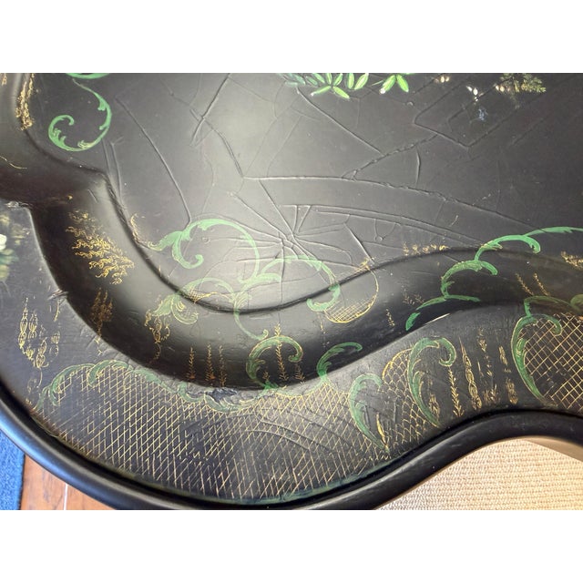 Black Antique English Coffee Table With Crackled Handpainted Finish, Early 20th Century For Sale - Image 8 of 10